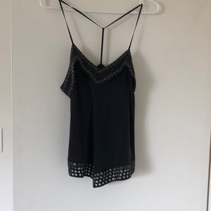 Rory Beca Black Silk Camisole Silver Rivets XS